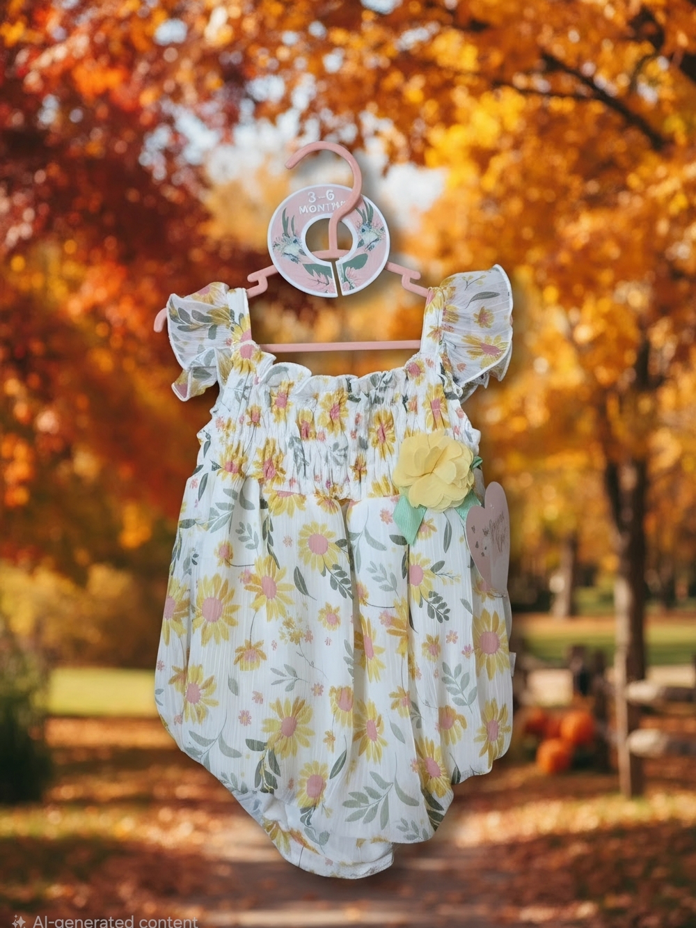 Princess Rose NWT Floral Yellow Baby Romper with Flower Accent